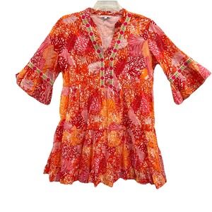 Debbie Katz South Beach Embroidered Midi Dress Womens L Tiered Cover Up Lined